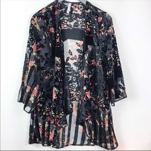 Anthropologie Black Velvet Lace Kimono